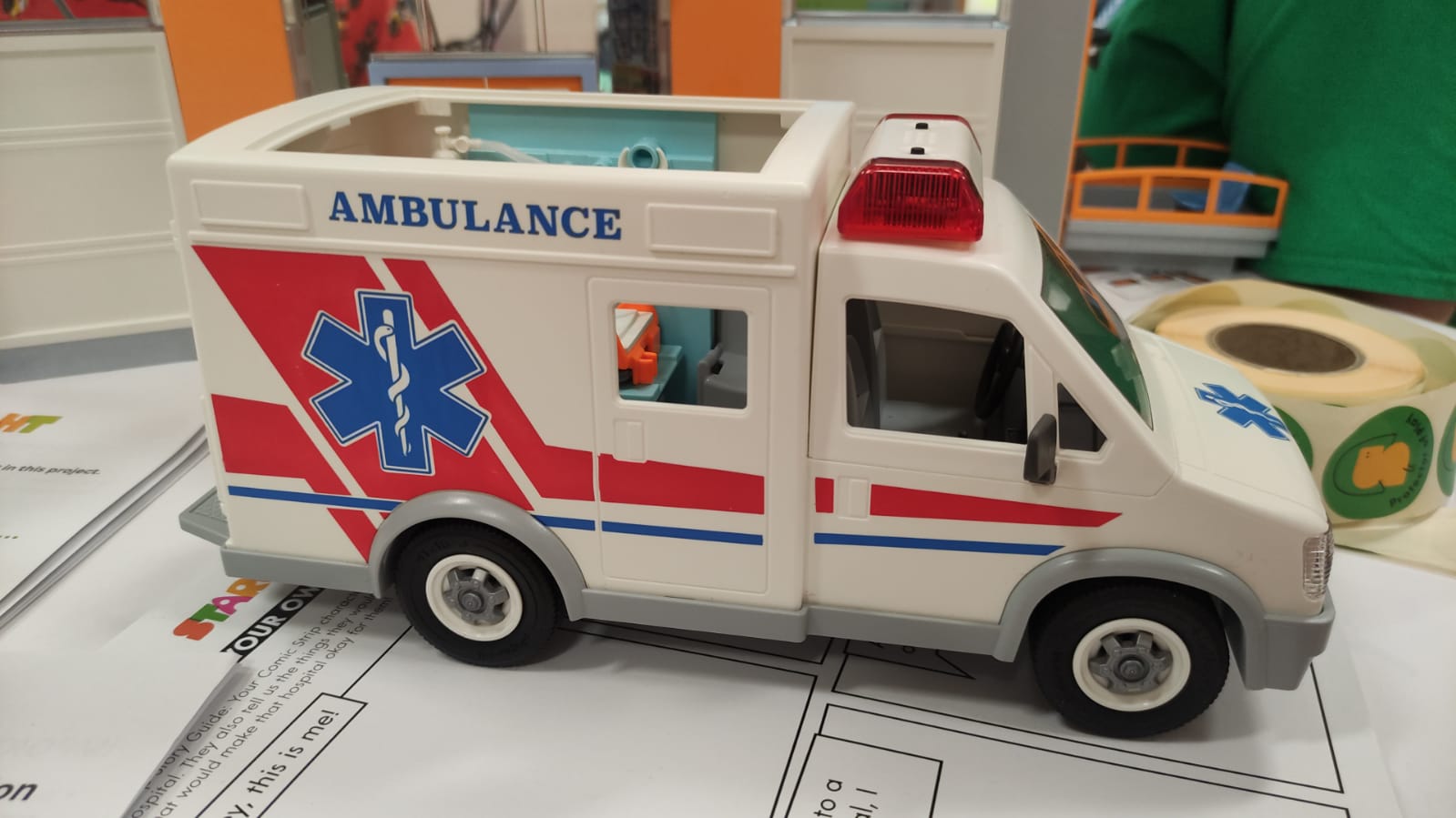Photo of toy ambulance, used for play sessions with children being treated for cancer. At these sessions, play specialists talk to the children about the children’s cancer centre consultation, and hear their views.