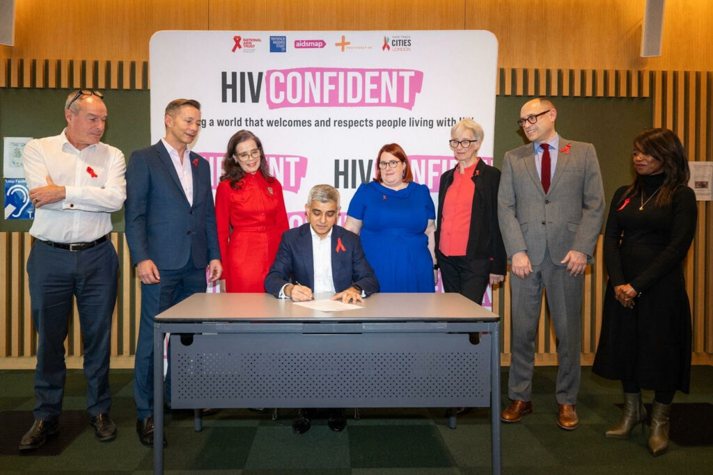 Mayor of London Sadiq Khan signing the HIV anti-stigma charter 'HIV Confident'